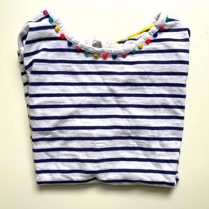 Mini Boden short sleeve striped pom t-shirt.